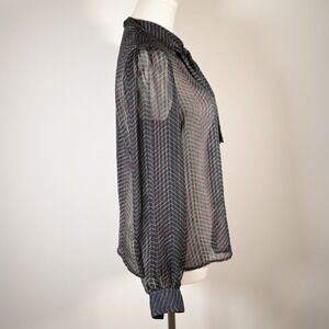 Vintage Womens S Sheer Black Chevron Stripe Tie Neck Neck Bow Blouse Luxury